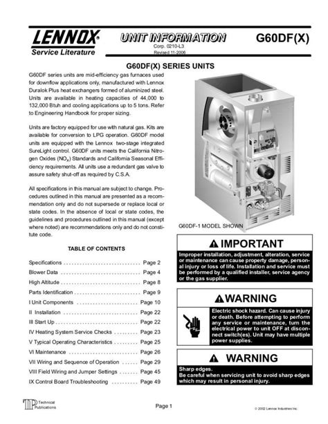 lennox gas furnace service manual